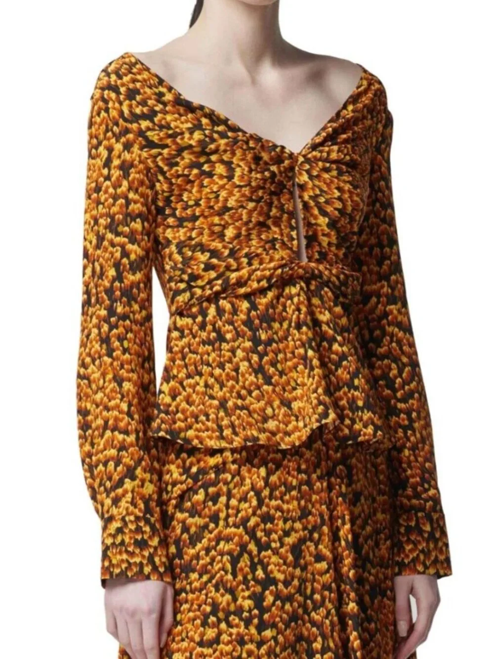 Altuzarra Silk Prasini Blouse Golden Ochre Feather Sz 34 US 2 NWT